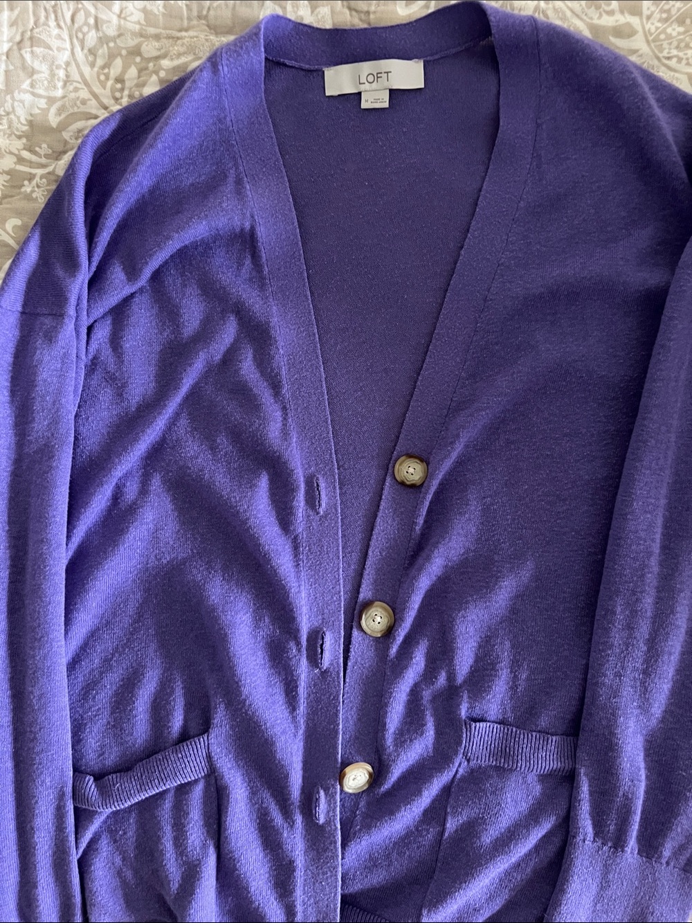 LOFT Purple V-Neck Button Cardigan